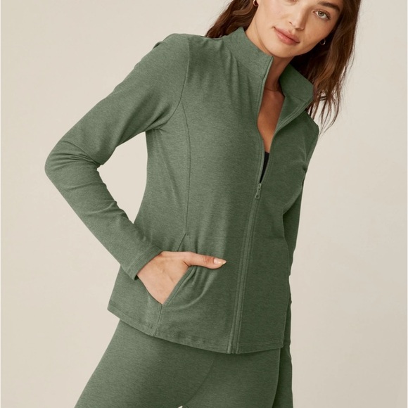 BEYOND YOGA Spacedye On The Go Mock Neck Jacket - Moss Green Heather / XL NWT - Picture 1 of 3